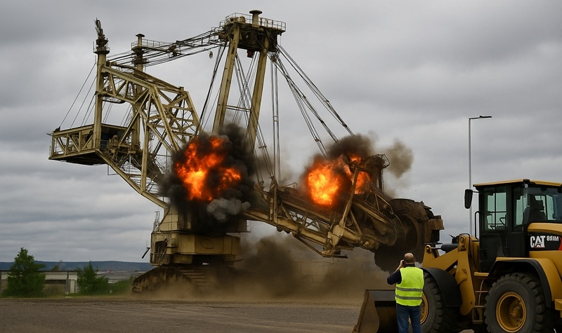 U Chomutova byl odstřelen obří důlní stroj Březenský drak