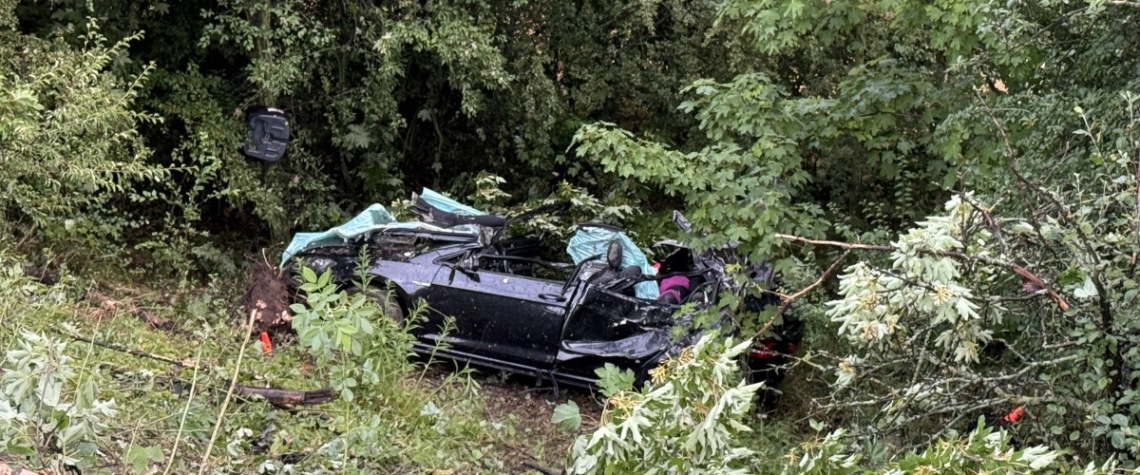 Řidič s autem vyletěl z dálnice D7 a skončil v rokli. Na místě zemřel